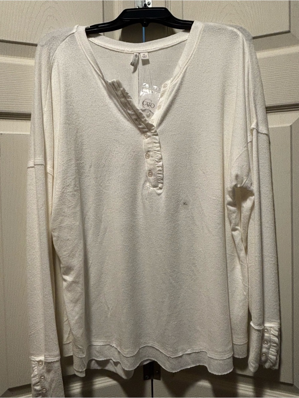 Cream Henley Thermal Top - Button Detail